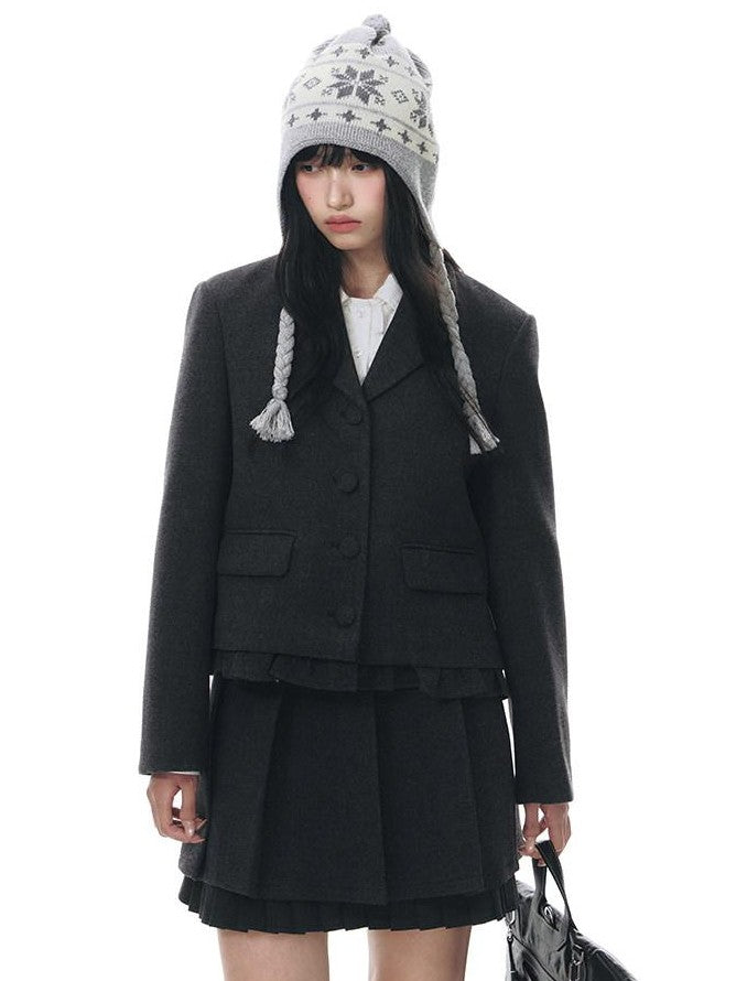 NAPSNAPS Dark Gray Ruffle Hem Patchwork College Women&