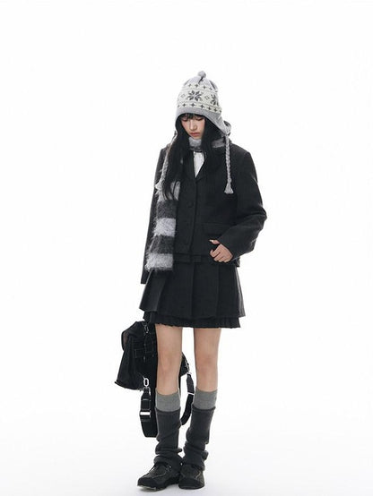 NAPSNAPS Dark Gray Ruffle Hem Patchwork College Women&