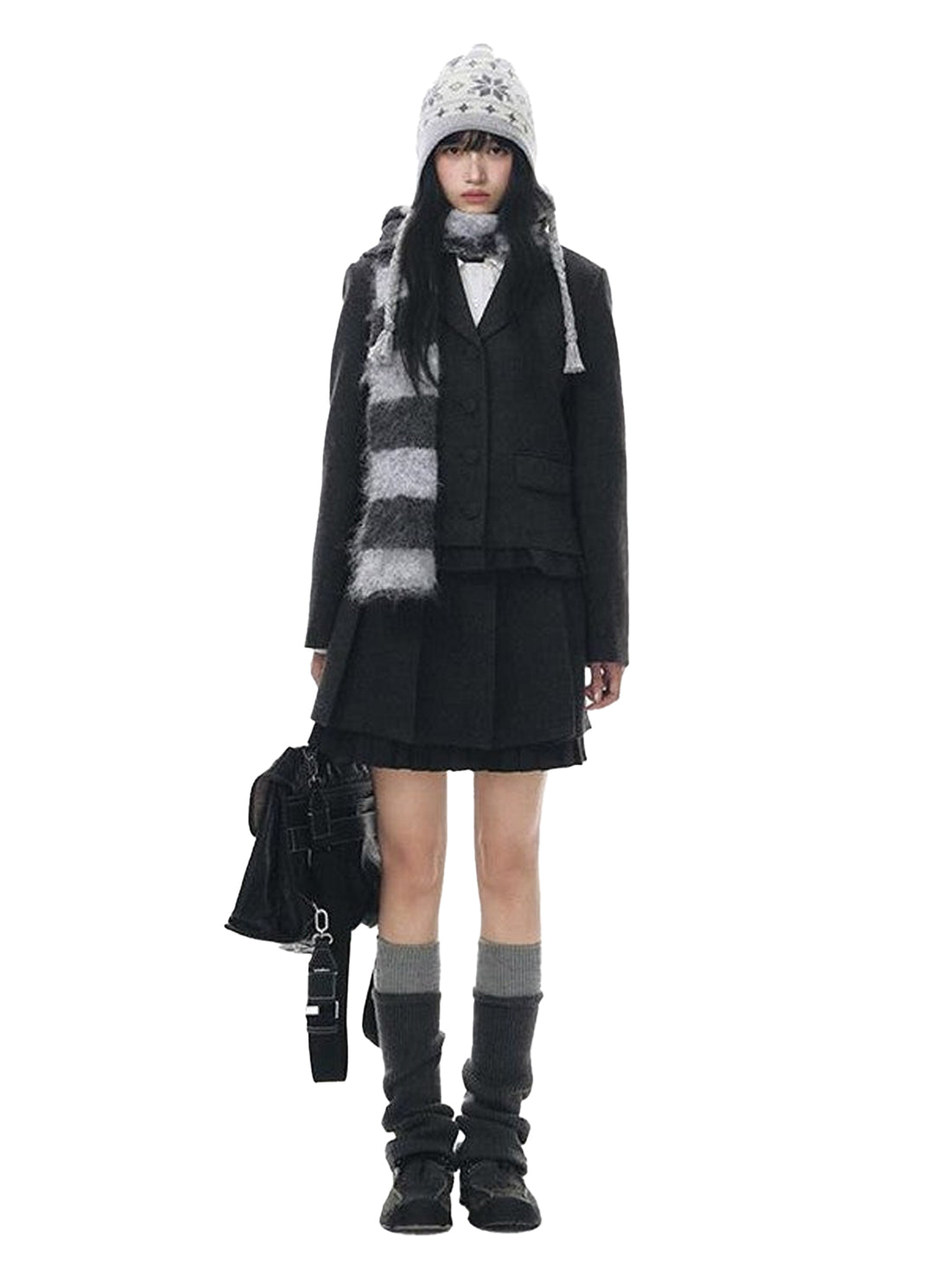 NAPSNAPS Dark Gray Ruffle Hem Patchwork College Women&