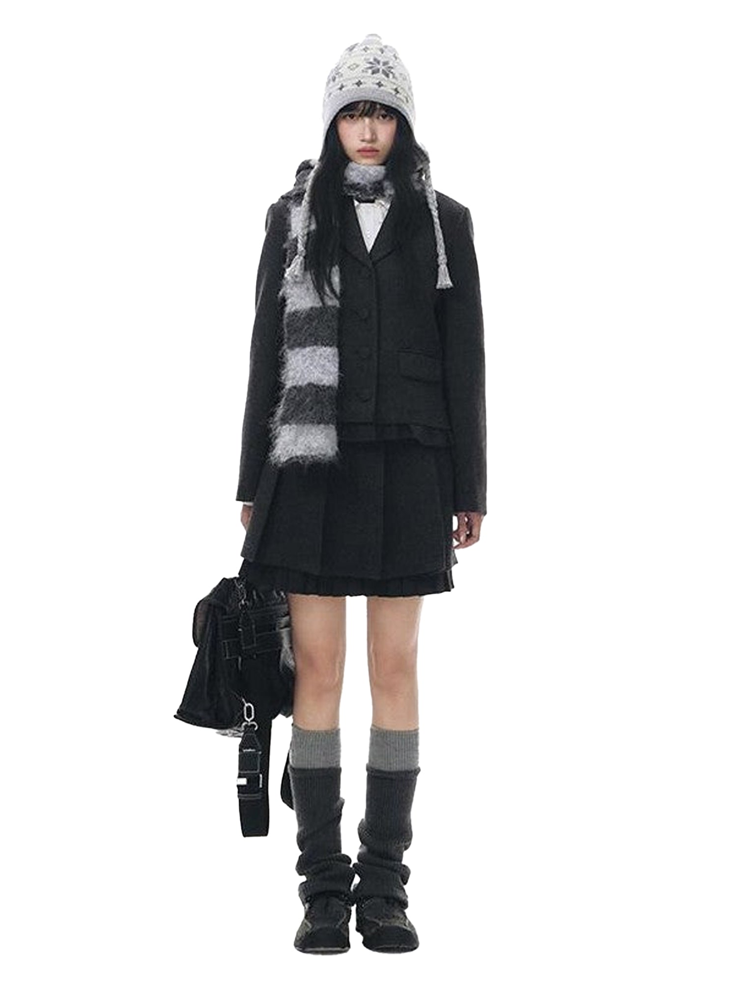 NAPSNAPS Dark Gray Ruffle Hem Patchwork College Women&
