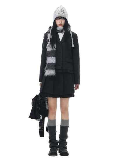 NAPSNAPS Dark Gray Ruffle Hem Patchwork College Women&