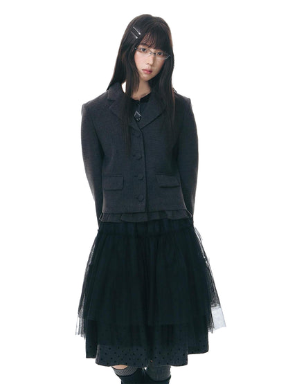 NAPSNAPS Dark Gray Ruffle Hem Patchwork College Women&