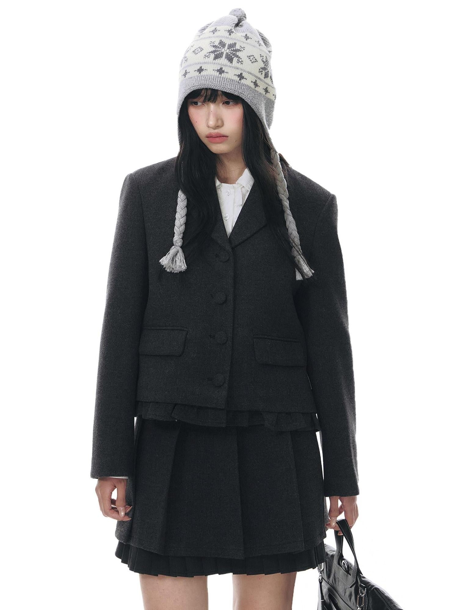 NAPSNAPS Dark Gray Ruffle Splice Double Layer Women&