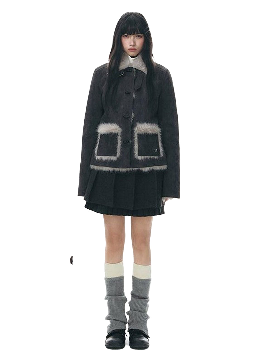 NAPSNAPS Dark Gray Ruffle Splice Double Layer Women&