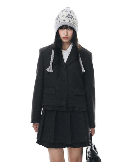 NAPSNAPS Dark Gray Ruffle Splice Double Layer Women&