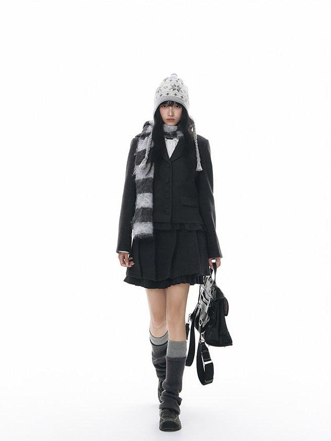 NAPSNAPS Dark Gray Ruffle Splice Double Layer Women&