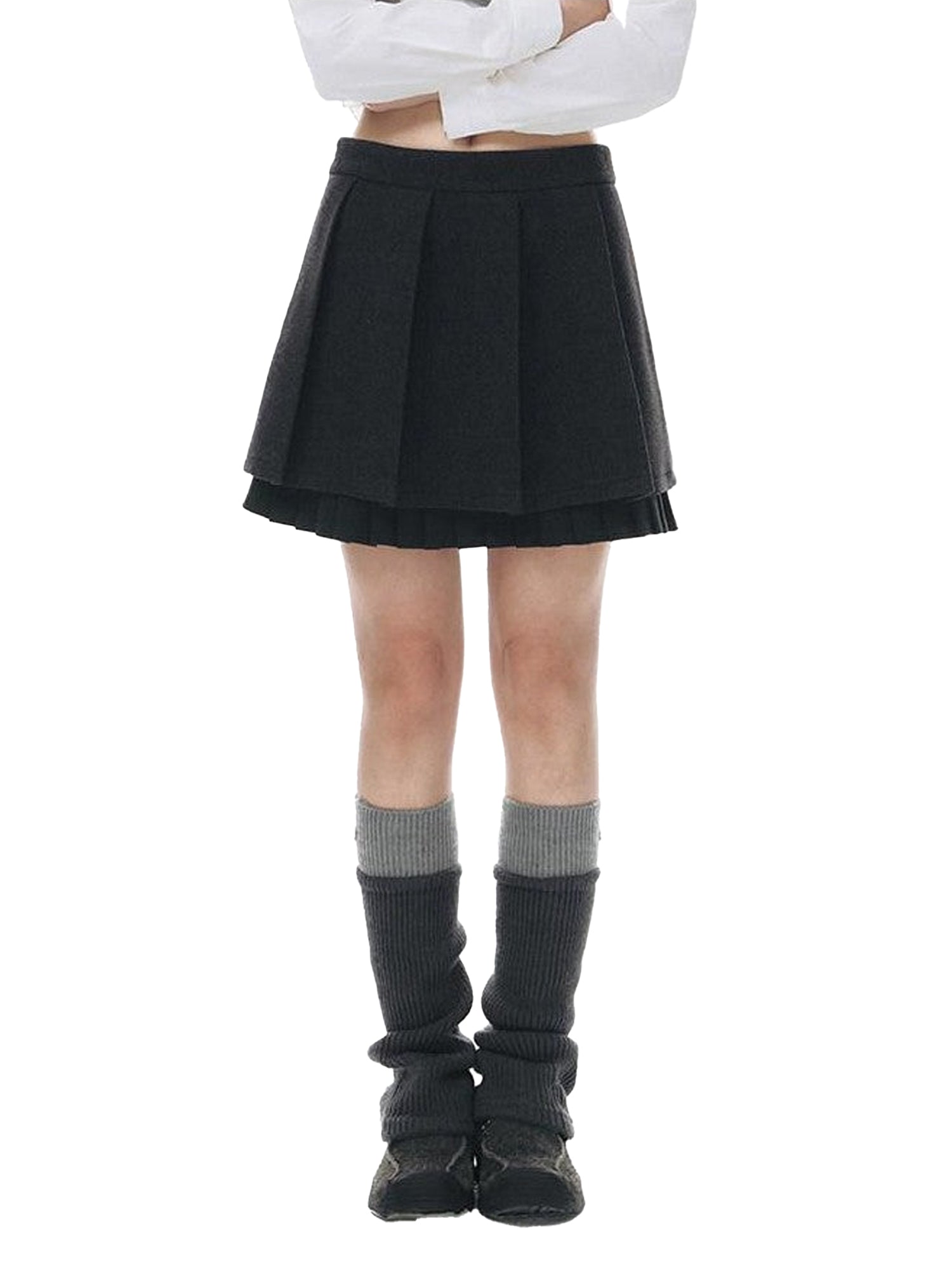 NAPSNAPS Dark Gray Ruffle Splice Double Layer Women&