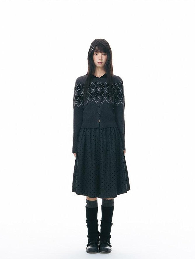 NAPSNAPS Dark Polka Dot Double Layer Pleated High Waist Women&