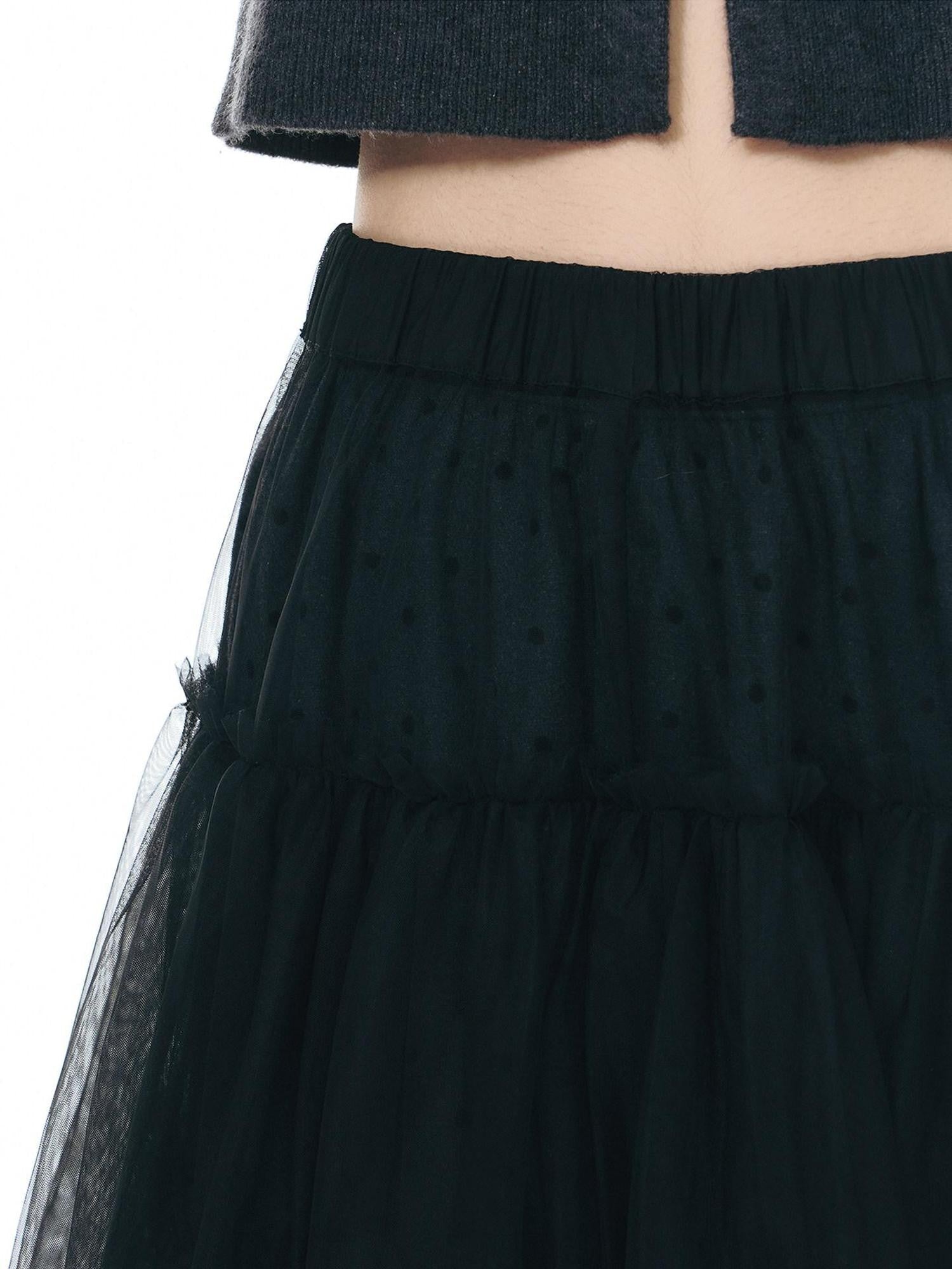 NAPSNAPS Dark Polka Dot Double Layer Pleated High Waist Women&