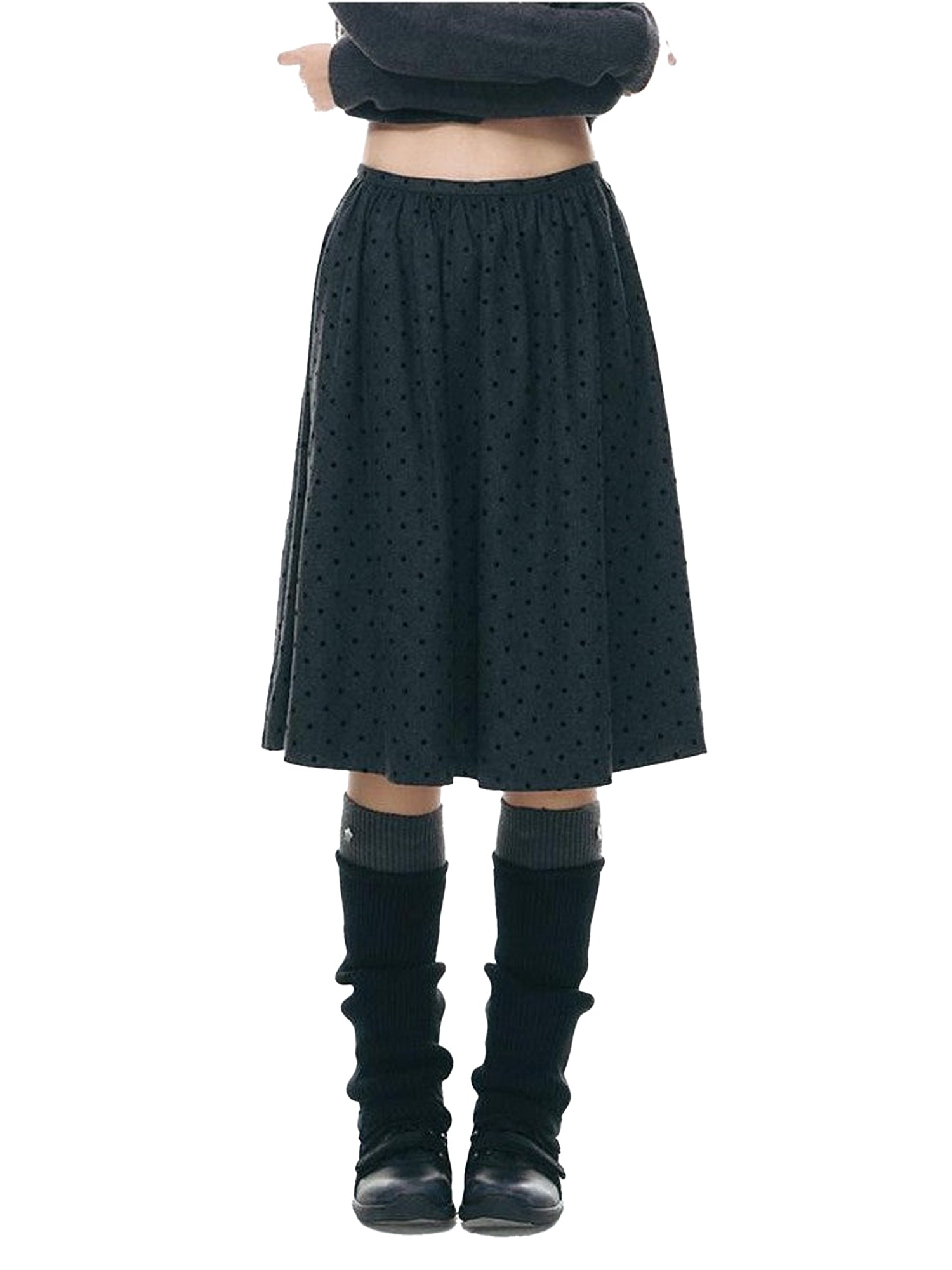 NAPSNAPS Dark Polka Dot Double Layer Pleated High Waist Women&