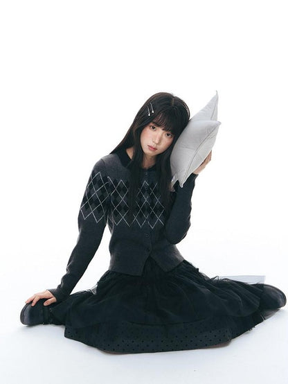 NAPSNAPS Dark Polka Dot Double Layer Pleated High Waist Women&