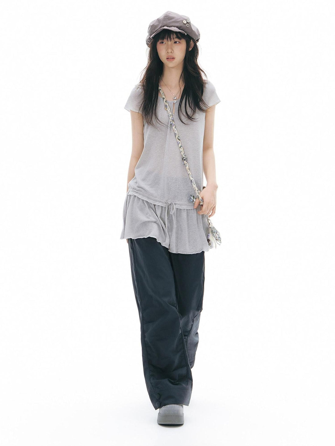 NAPSNAPS Deep Blue Split Pinch Pleat Button Slit Low Waist Women&