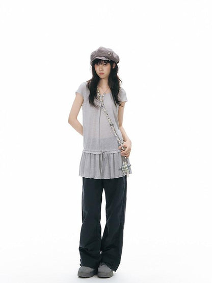 NAPSNAPS Deep Blue Split Pinch Pleat Button Slit Low Waist Women&