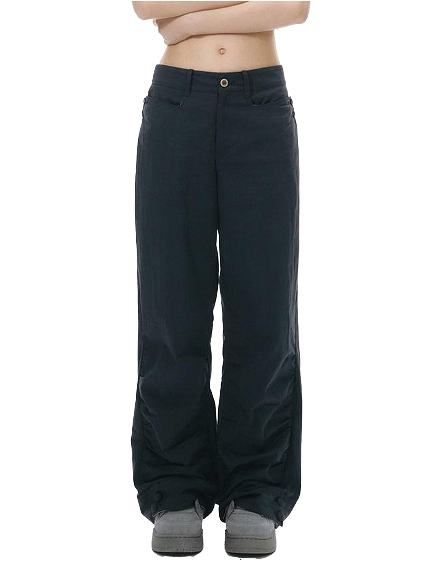 NAPSNAPS Deep Blue Split Pinch Pleat Button Slit Low Waist Women&