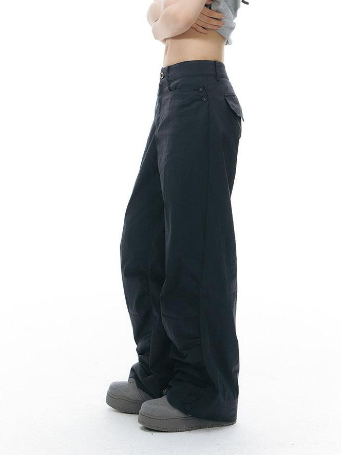 NAPSNAPS Deep Blue Split Pinch Pleat Button Slit Low Waist Women&