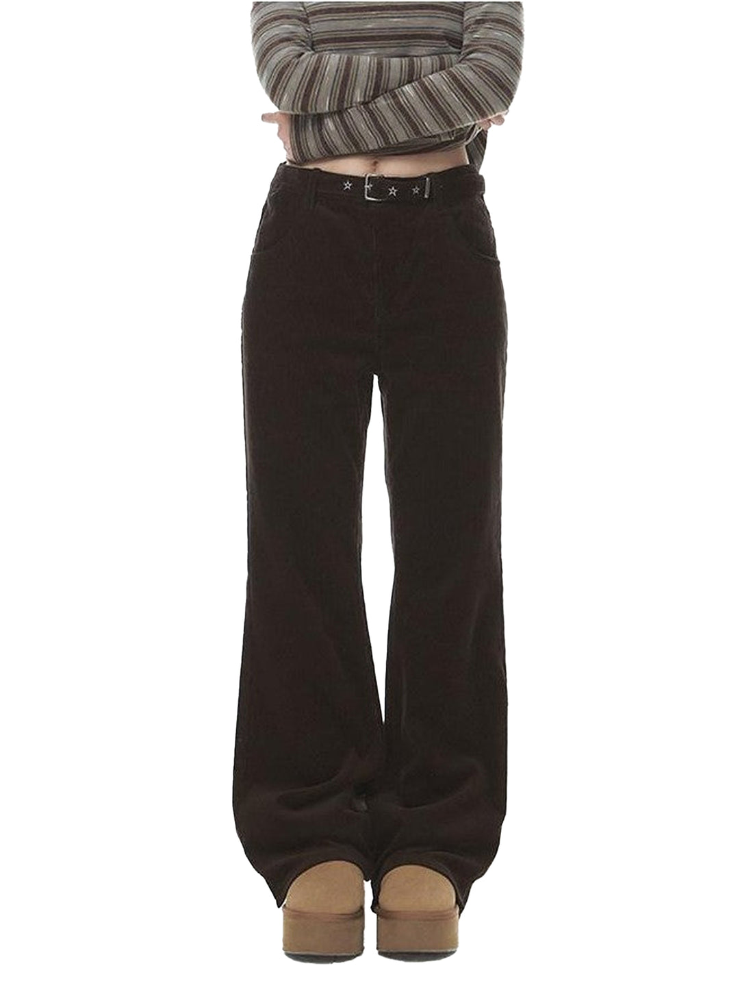 NAPSNAPS Deep Brown Embroidered Vintage Decorative Low Waist Women&
