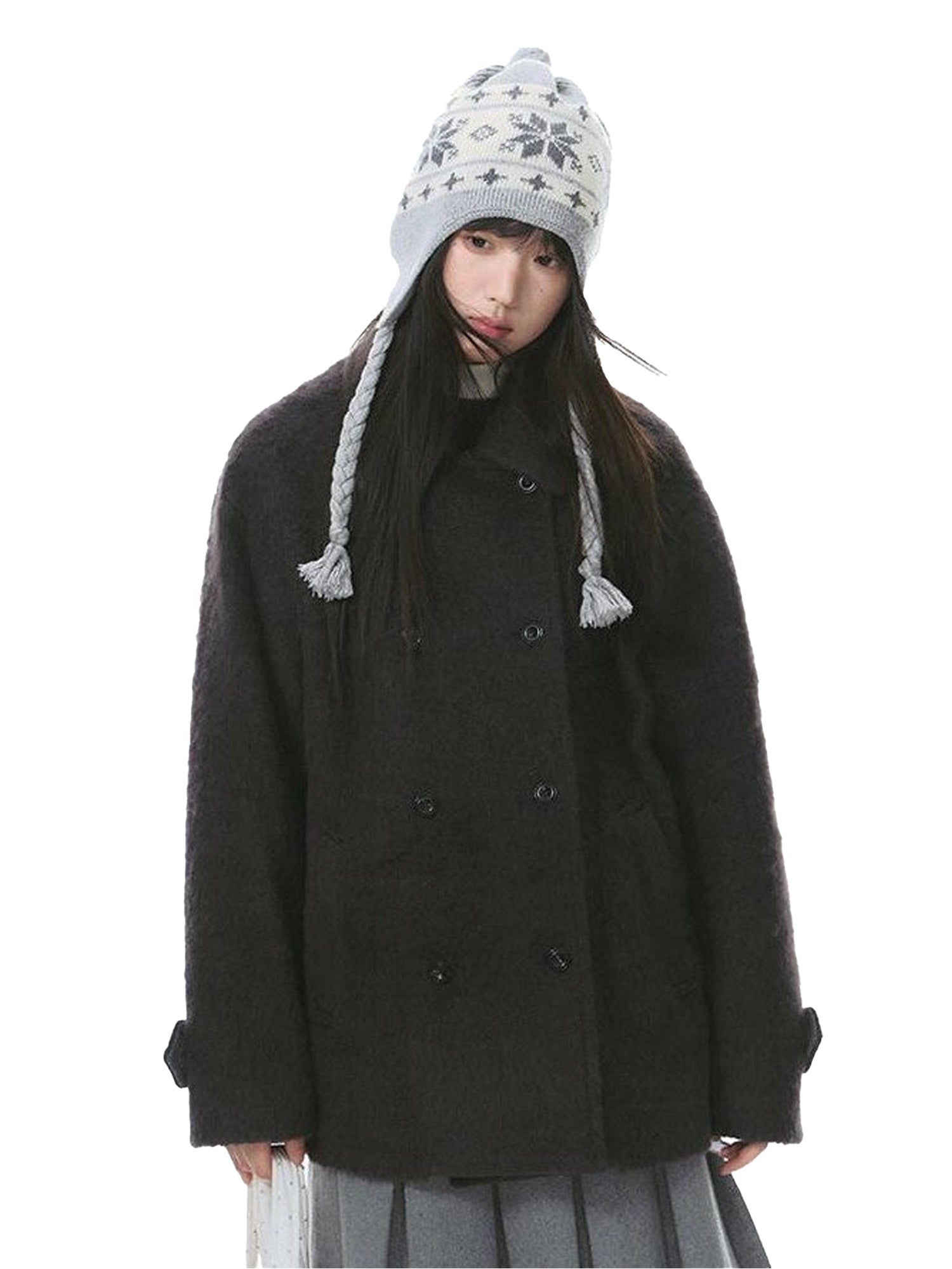 NAPSNAPS Deep Gray Lapel Double Breasted Women&