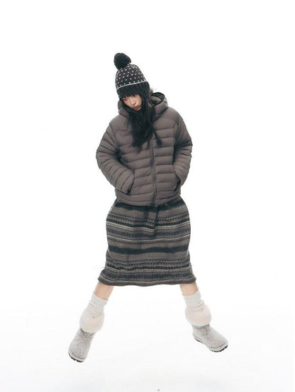 NAPSNAPS Deep Gray Ribbed Quilted Hooded Zippered Women&