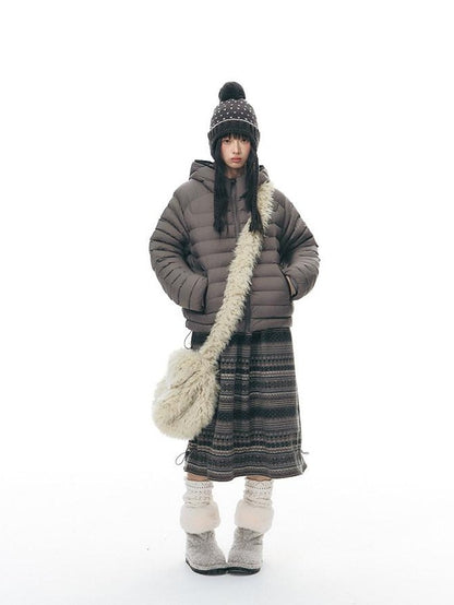 NAPSNAPS Deep Gray Ribbed Quilted Hooded Zippered Women&