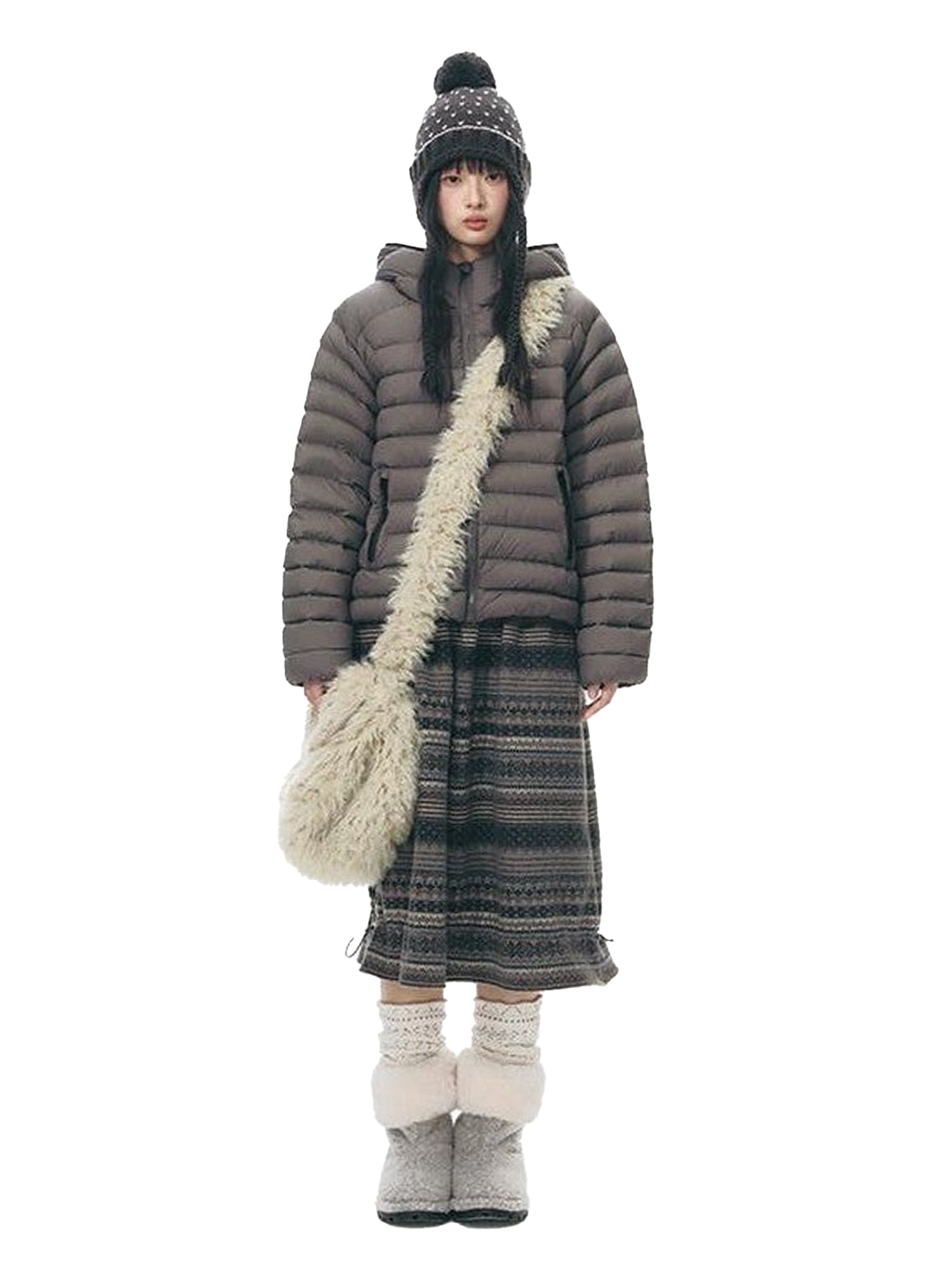 NAPSNAPS Deep Gray Ribbed Quilted Hooded Zippered Women&