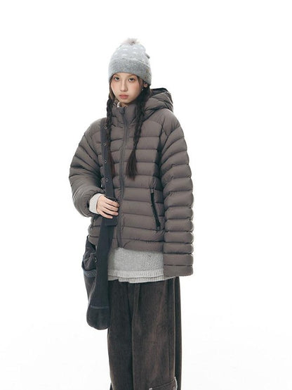 NAPSNAPS Deep Gray Ribbed Quilted Hooded Zippered Women&