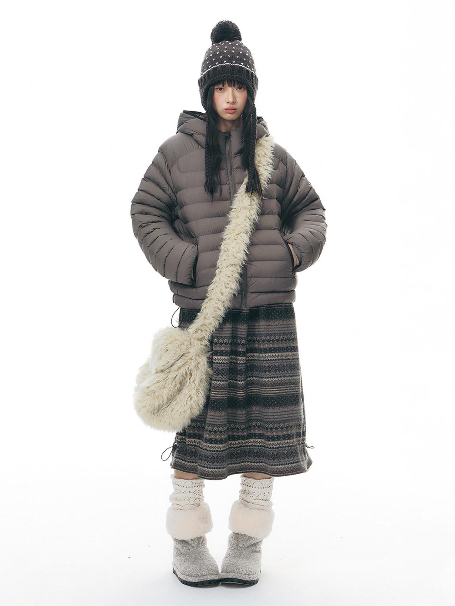 NAPSNAPS Deep Gray Ribbed Quilted Hooded Zippered Women&