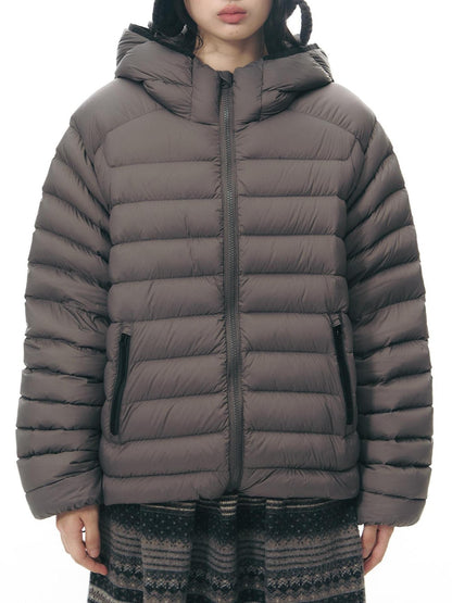NAPSNAPS Deep Gray Ribbed Quilted Hooded Zippered Women&