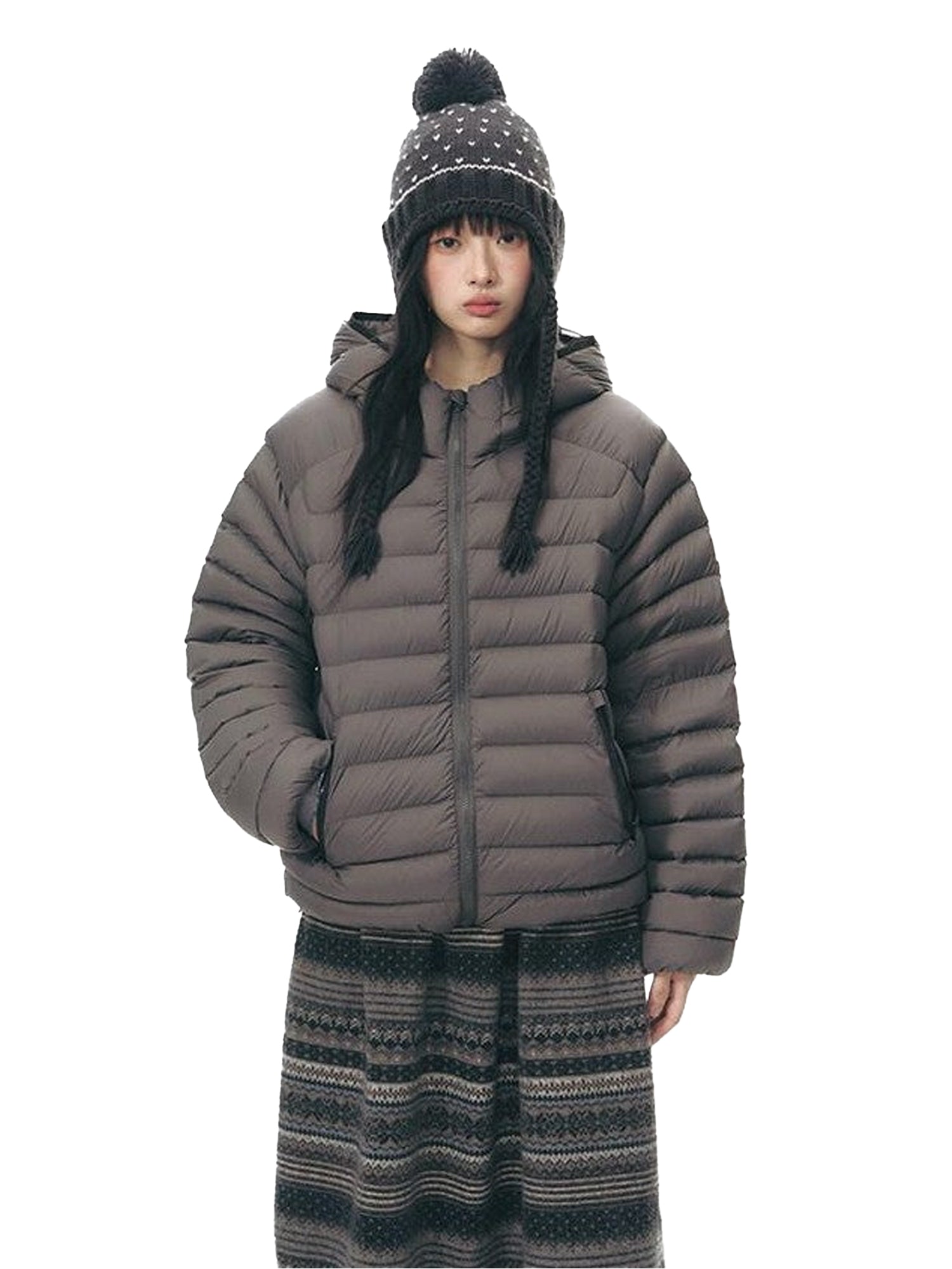 NAPSNAPS Deep Gray Ribbed Quilted Hooded Zippered Women&