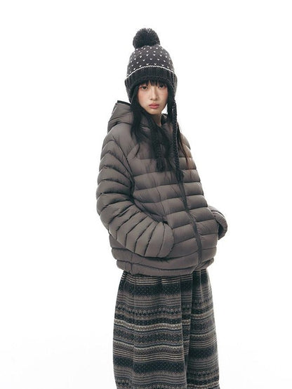 NAPSNAPS Deep Gray Ribbed Quilted Hooded Zippered Women&