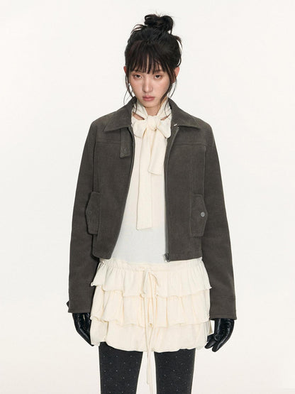 NAPSNAPS Detachable Fur Collar Patchwork Zipper Women&