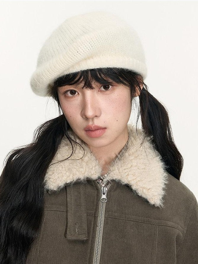 NAPSNAPS Detachable Fur Collar Patchwork Zipper Women&