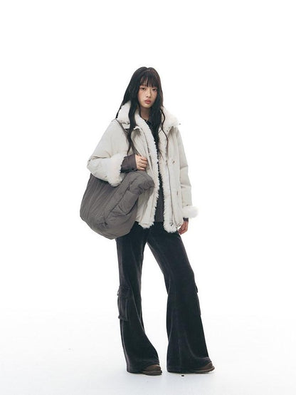 NAPSNAPS Detachable Fur Collar Stand Collar Zipper Petite Women&