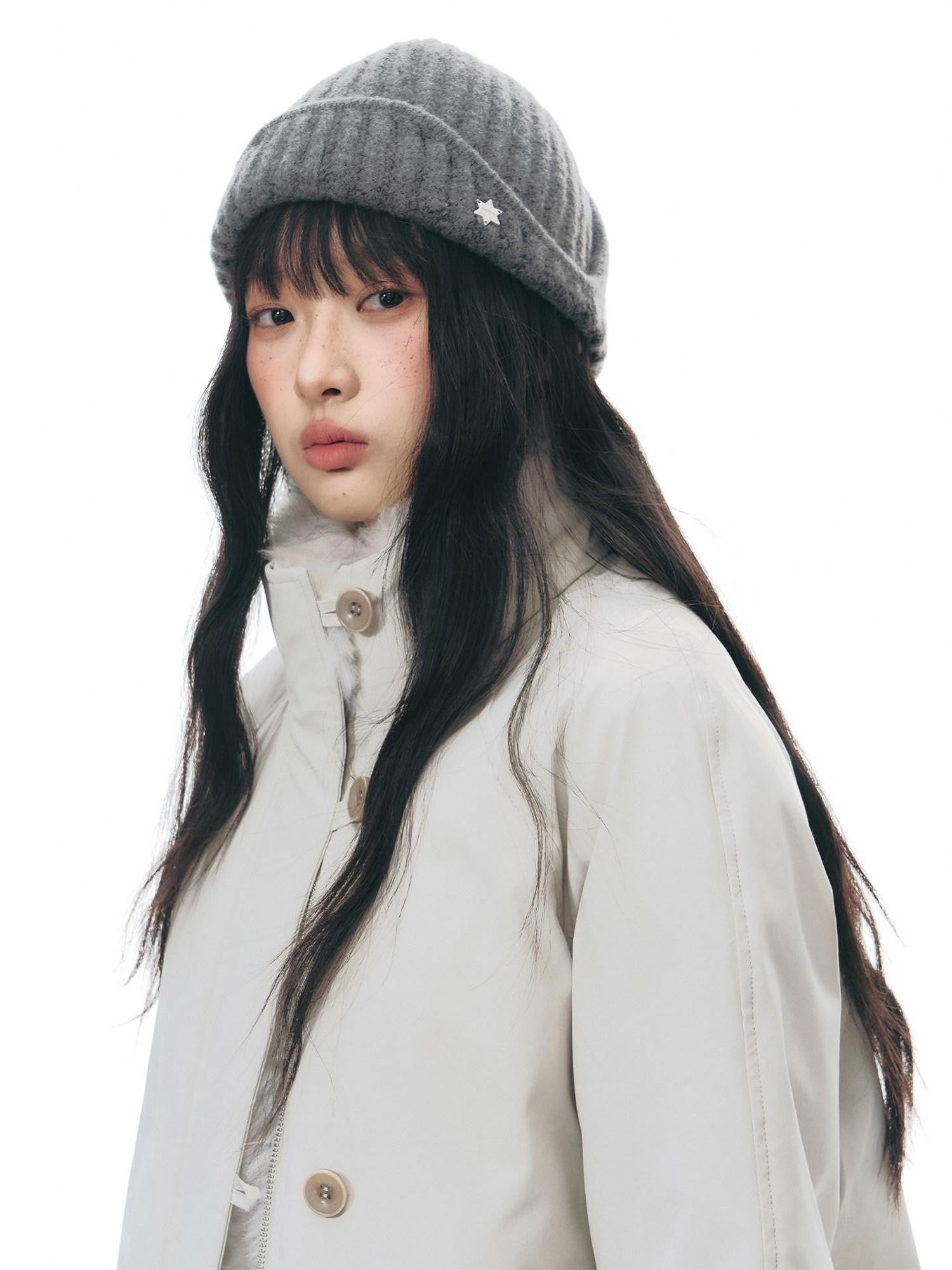NAPSNAPS Detachable Fur Collar Stand Collar Zipper Petite Women&