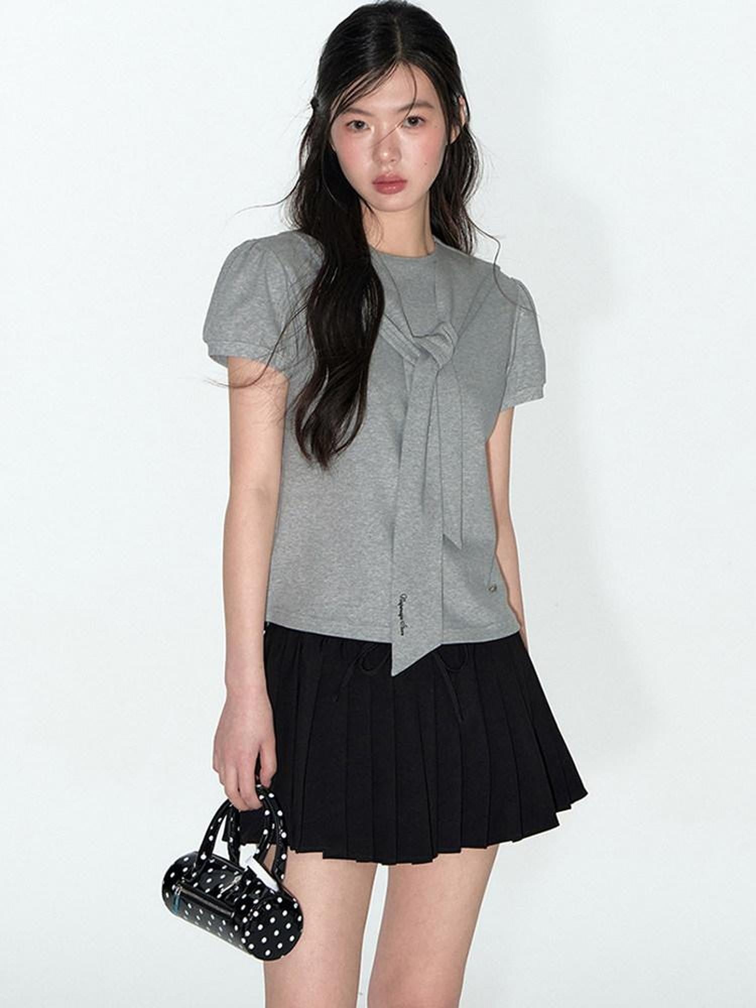 NAPSNAPS Detachable Sailor Collar Tie Puff Sleeve Women&