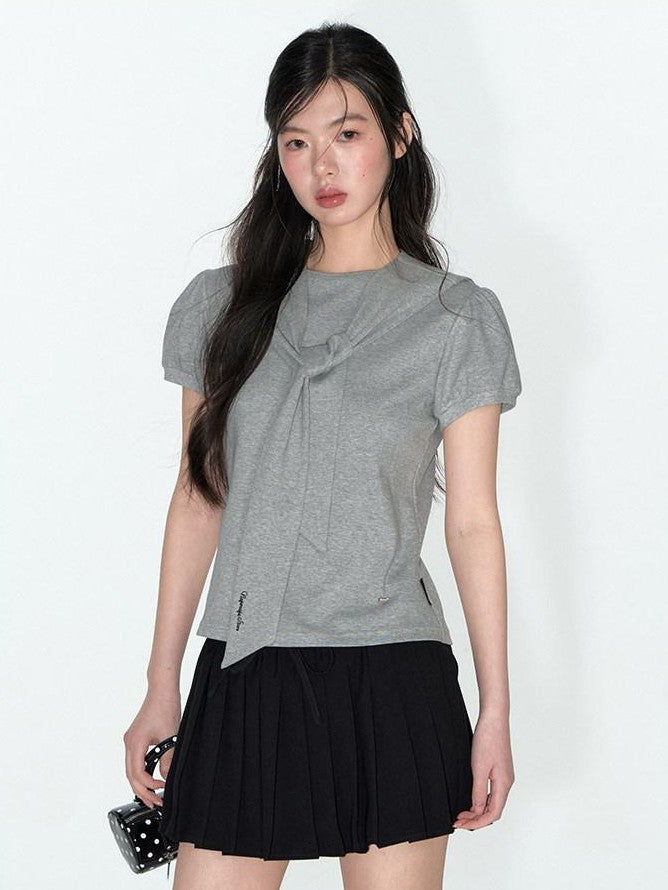 NAPSNAPS Detachable Sailor Collar Tie Puff Sleeve Women&