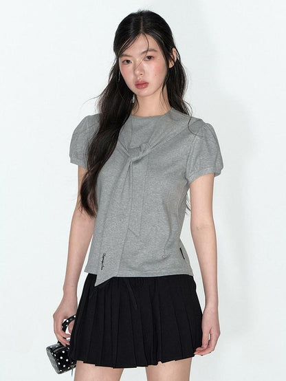 NAPSNAPS Detachable Sailor Collar Tie Puff Sleeve Women&