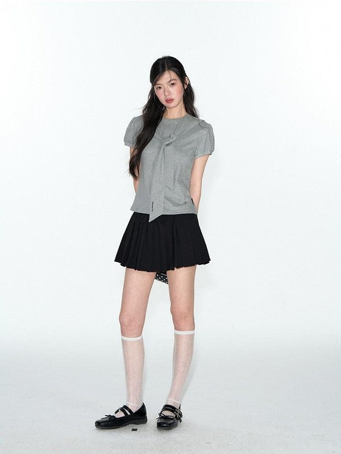 NAPSNAPS Detachable Sailor Collar Tie Puff Sleeve Women&