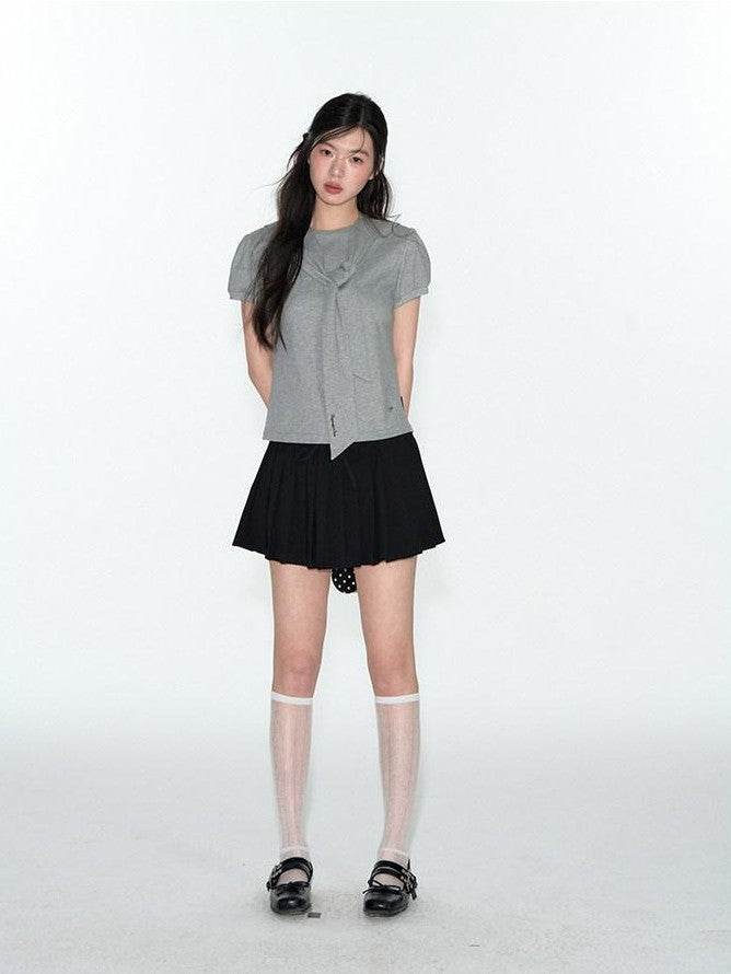 NAPSNAPS Detachable Sailor Collar Tie Puff Sleeve Women&