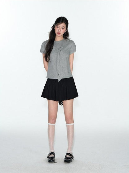 NAPSNAPS Detachable Sailor Collar Tie Puff Sleeve Women&