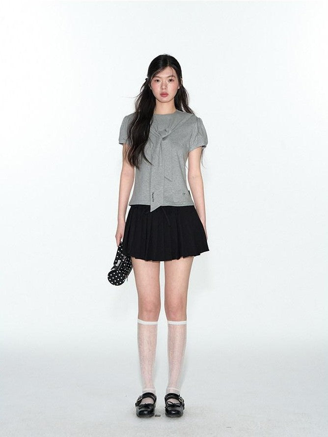 NAPSNAPS Detachable Sailor Collar Tie Puff Sleeve Women&