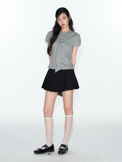 NAPSNAPS Detachable Sailor Collar Tie Puff Sleeve Women&