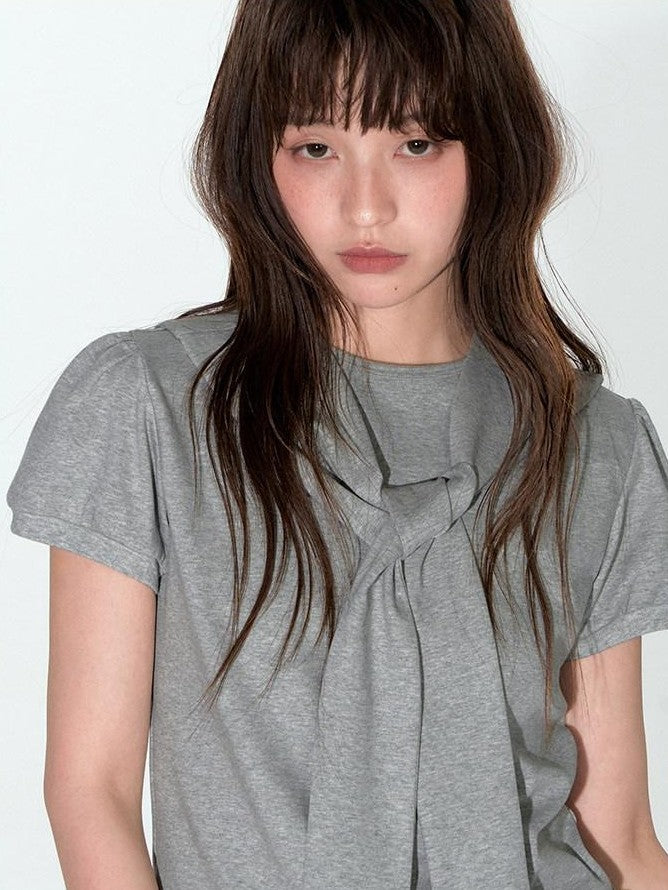 NAPSNAPS Detachable Sailor Collar Tie Puff Sleeve Women&