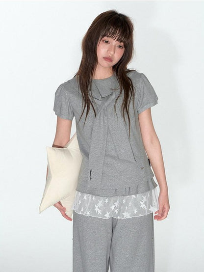 NAPSNAPS Detachable Sailor Collar Tie Puff Sleeve Women&