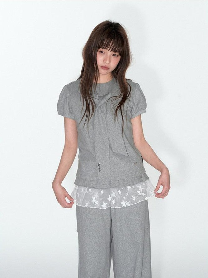NAPSNAPS Detachable Sailor Collar Tie Puff Sleeve Women&