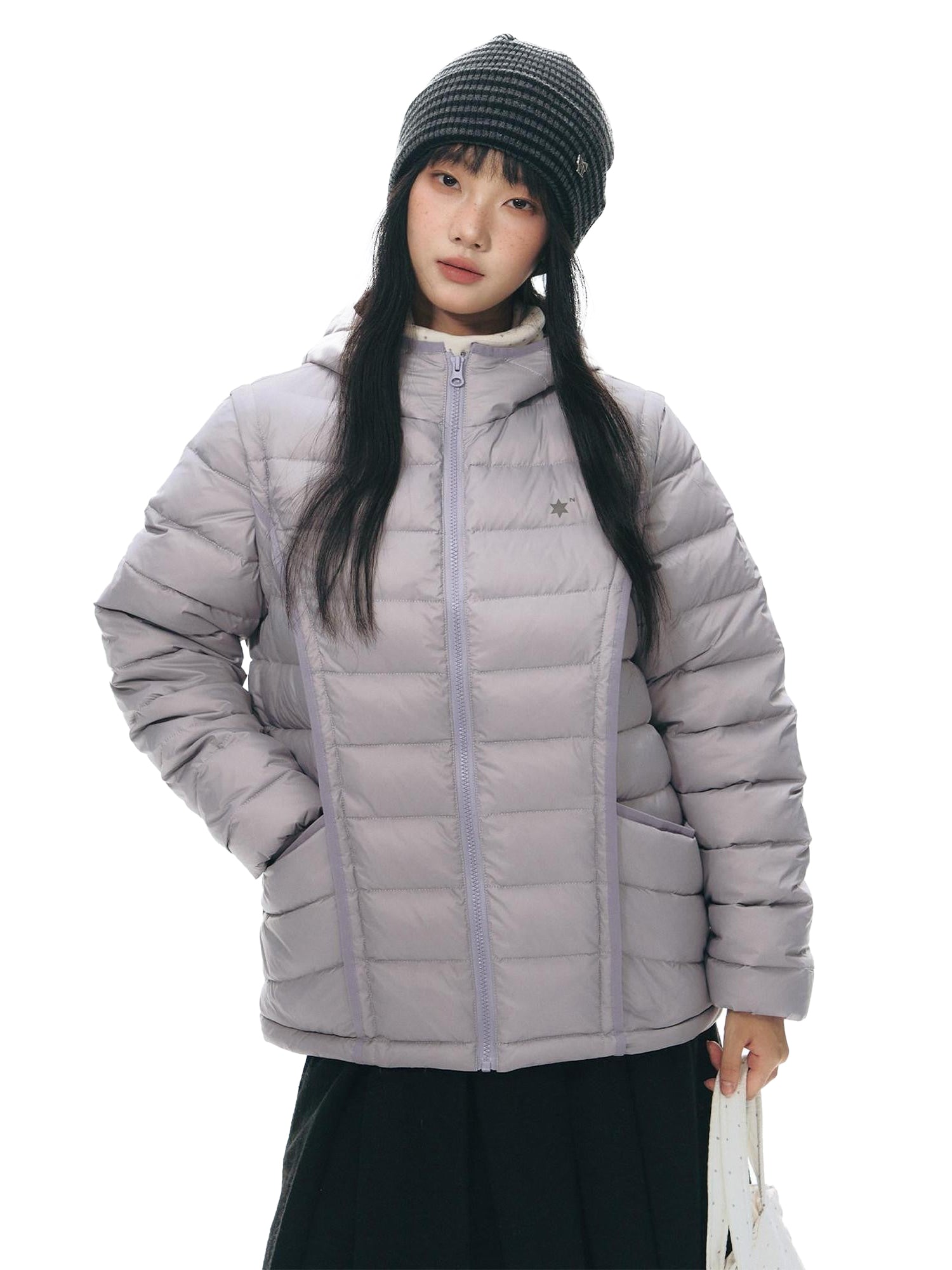 NAPSNAPS Detachable Sleeve Hooded Ribbed Women&