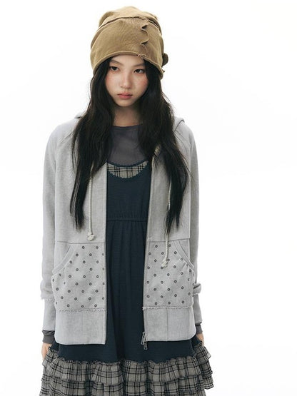 NAPSNAPS Distressed Geo Print Raw Edge Raglan Women&