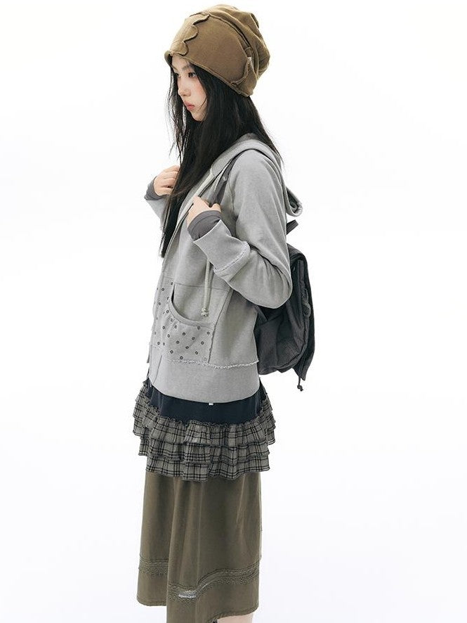 NAPSNAPS Distressed Geo Print Raw Edge Raglan Women&
