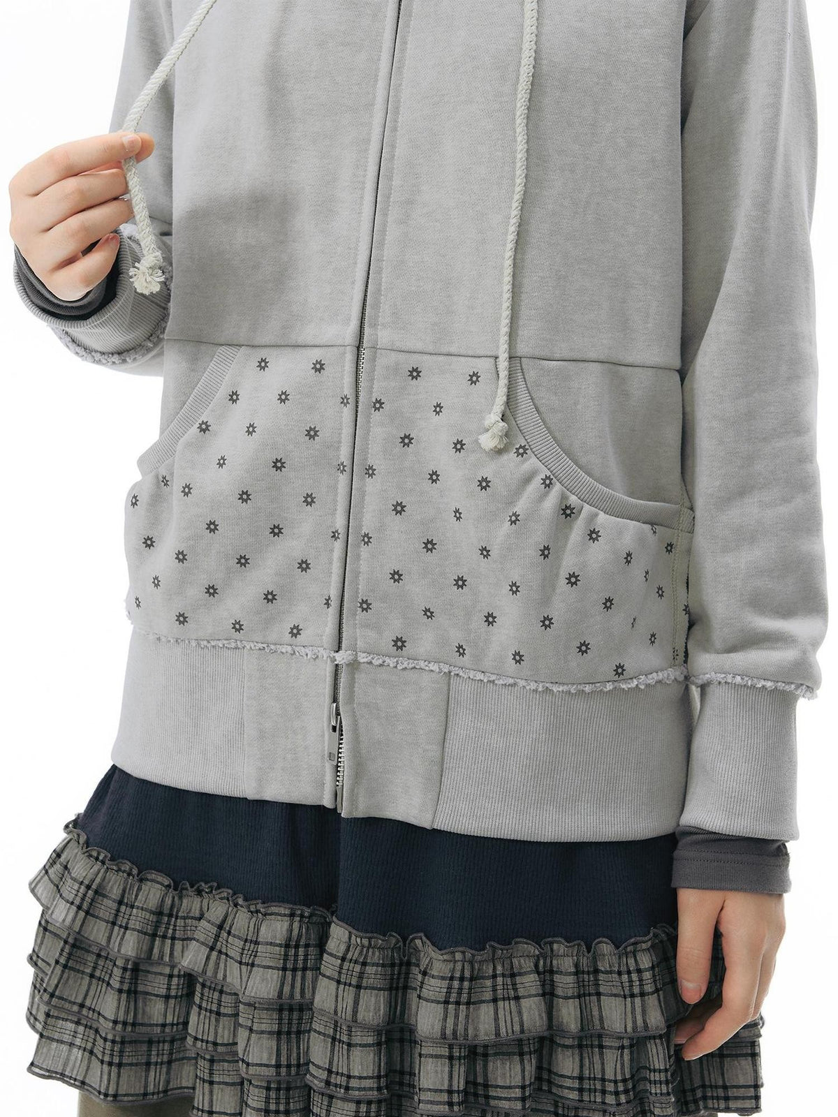 NAPSNAPS Distressed Geo Print Raw Edge Raglan Women&