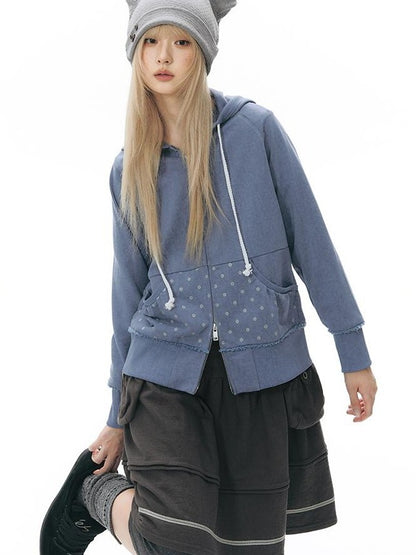 NAPSNAPS Distressed Geo Print Raw Edge Raglan Women&