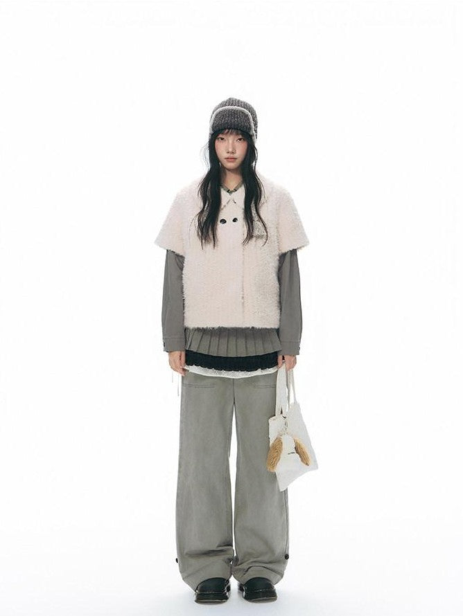 NAPSNAPS Distressed Washed Ruffle Doll Collar Utility Fitted Women&